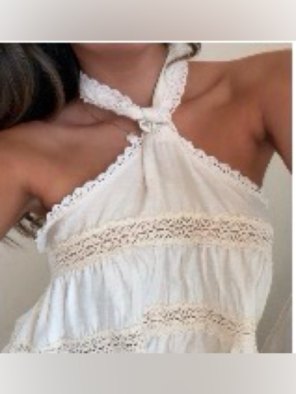 Cream Lace Halter, low cut back top